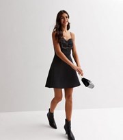 New Look Black Sweetheart Faux Pearl Trim Strappy Mini Dress